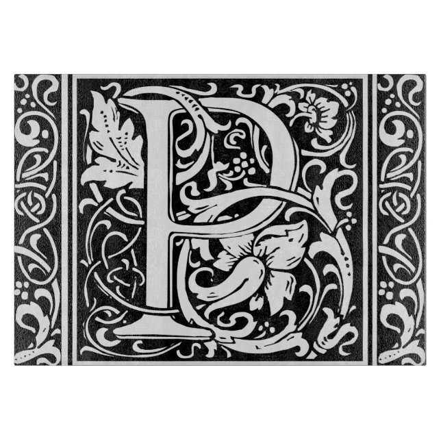 Letter P Mittelalterliche Monogram Art Nouveau Schneidebrett (Vorderseite)