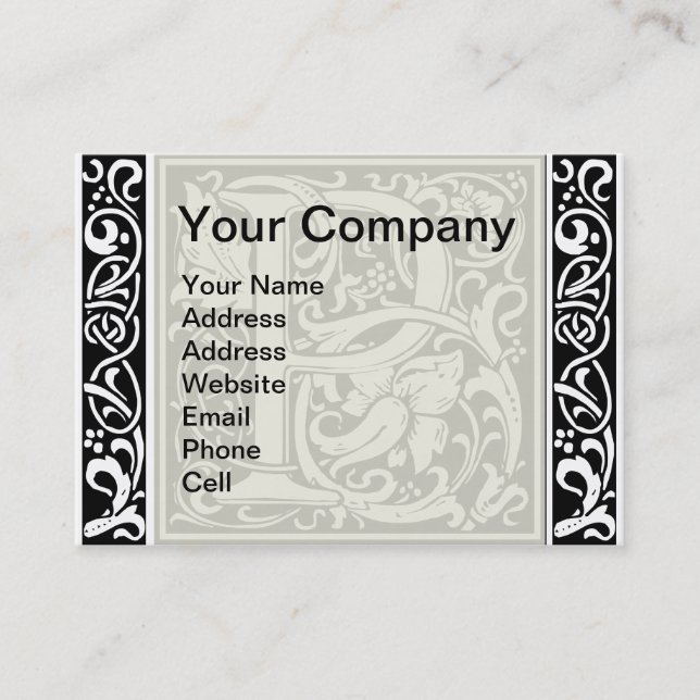 Letter P Mittelalterliche Monogram Art Nouveau Visitenkarte (Vorderseite)