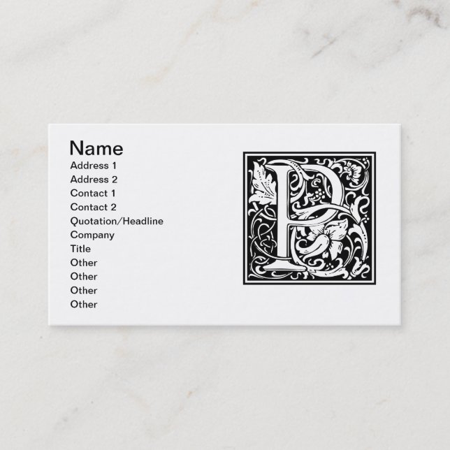 Letter P Mittelalterliche Monogram Art Nouveau Visitenkarte (Vorderseite)