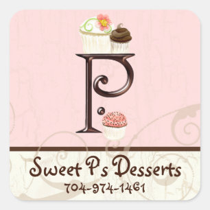 Letter P Monogram Desserery Business Cards Quadratischer Aufkleber