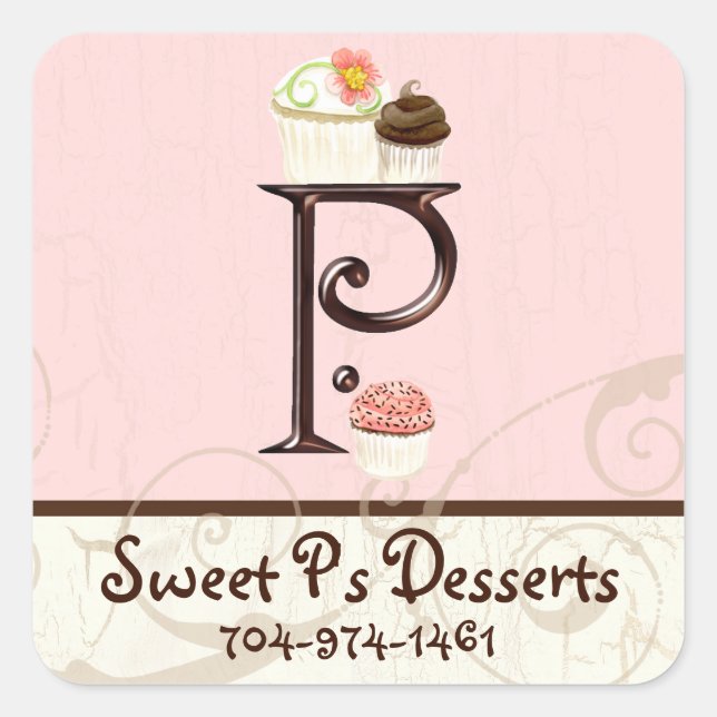 Letter P Monogram Desserery Business Cards Quadratischer Aufkleber (Vorderseite)