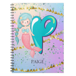 Letter P Monogram Watercolor Niedlich Mermaid Kind Notizblock