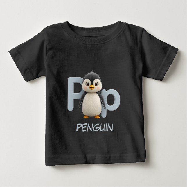 Letter P Penguin Educational Kids T-Shirt | Upperc (Devant)