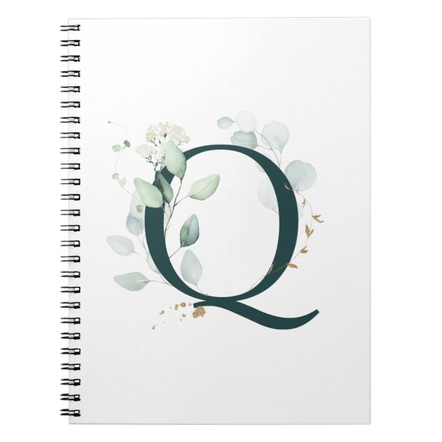 Letter Q Eukalyptus und Gold Mit Monogramm Noteboo Notizblock (Vorderseite)