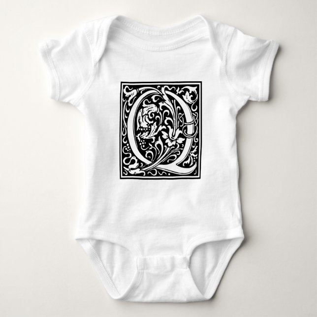 Letter Q Mittelalterliche Monogram Art Nouveau Baby Strampler (Vorderseite)