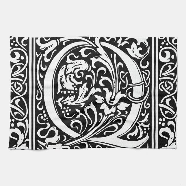 Letter Q Mittelalterliche Monogram Art Nouveau Handtuch (Horizontal)