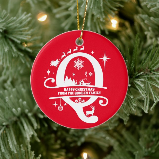 Letter Q Monogram Anfangsname Familienname Gruß Keramik Ornament (Baum)