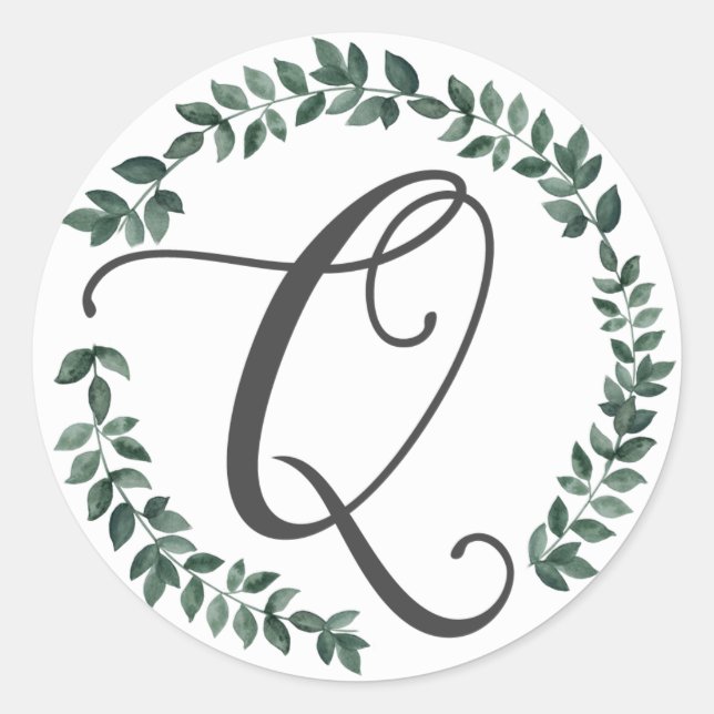 Letter Q Monogramm Minimalistischer botanischer Le Runder Aufkleber (Vorderseite)