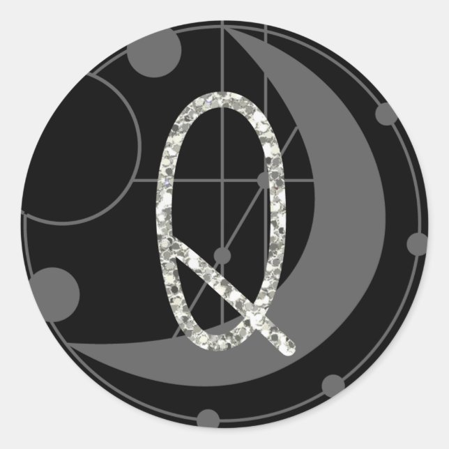 Letter Q Rune Rune Monogram Geometric Moon Black Runder Aufkleber (Vorderseite)