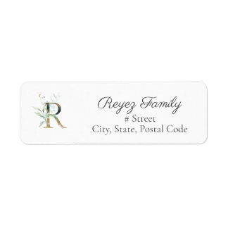 Letter R Botanical Monogram Elegante Address Label