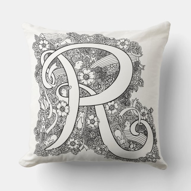 Letter R Eindoodle gekuppelt gemustertes Kissen (Vorderseite)