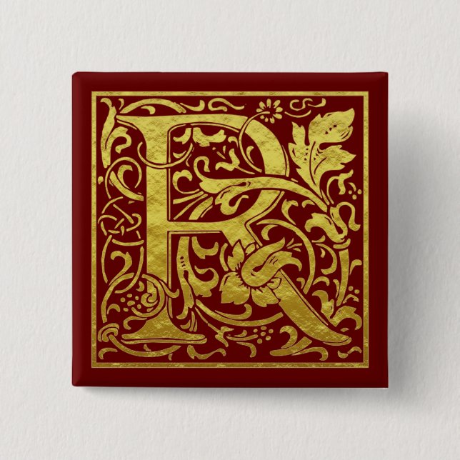 Letter R First Letter Imitats Gold Red Button (Vorderseite)
