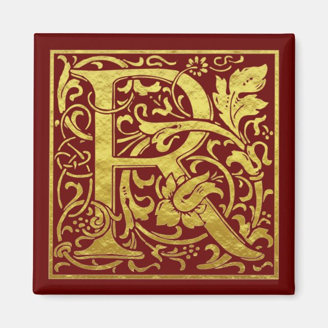 Letter R First Letter Imitats Gold Red Magnet (Vorne)