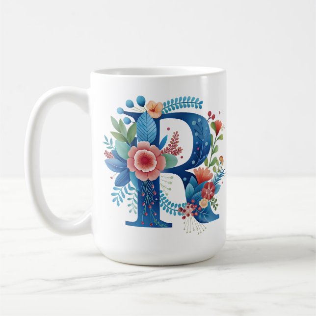 Letter R Floral coffee Mug with custom name Kaffeetasse (Links)