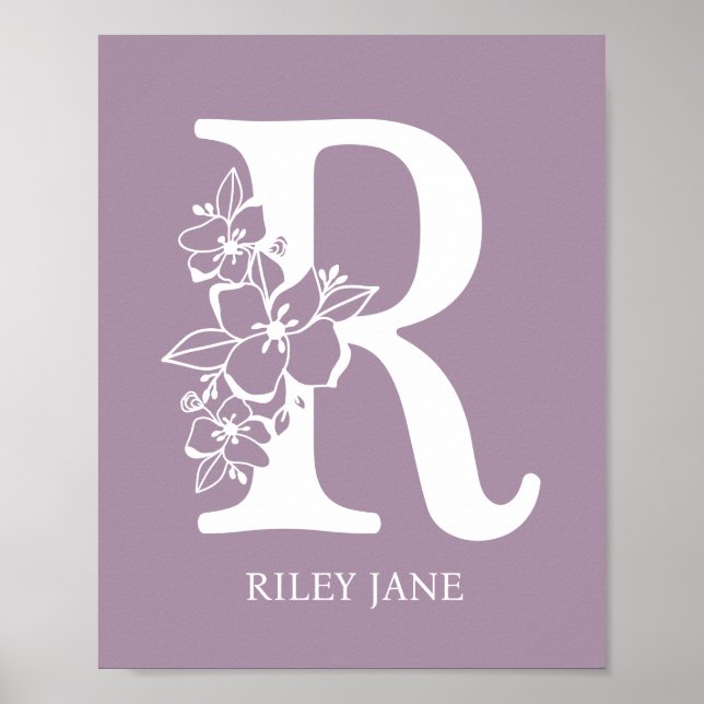 Letter R Floral Monogram Name Kinderzimmer Modern Poster (Vorne)