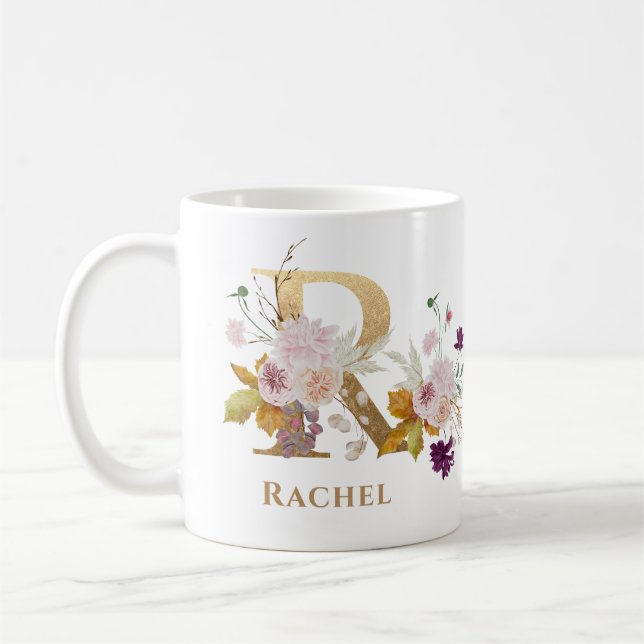 Letter R - Gold Floral Name Schwesterkollege Freun Kaffeetasse (Links)