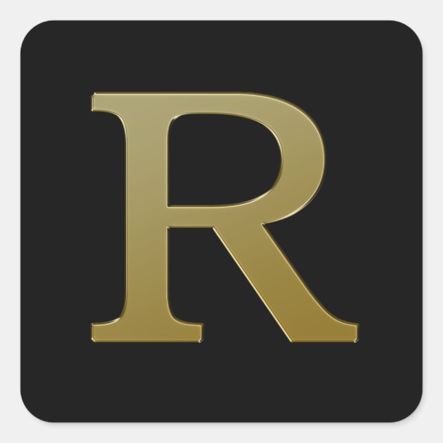 Letter R Gold Square Sticker (Vorderseite)
