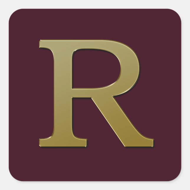 Letter R Gold Square Sticker (Vorderseite)