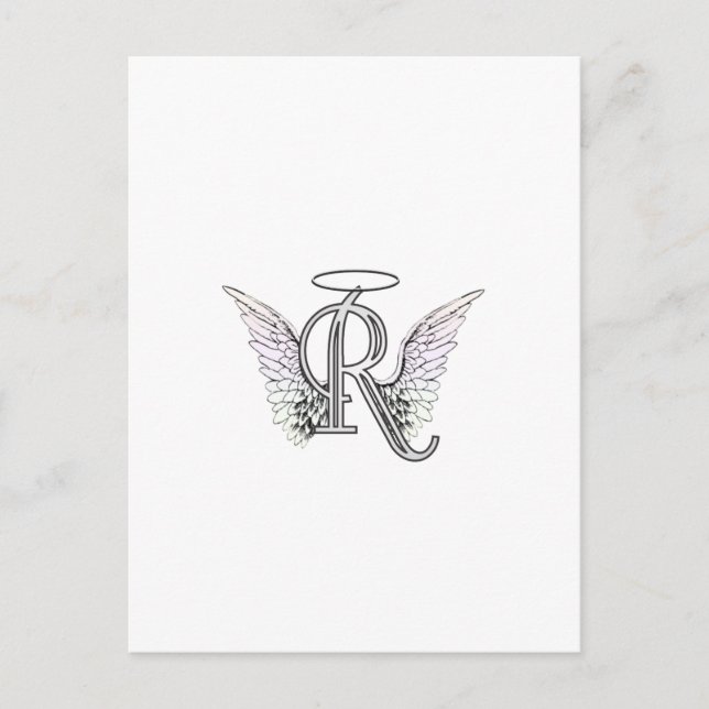 Letter R Initial Monogram mit Angel Wings & Halo Postkarte (Vorderseite)