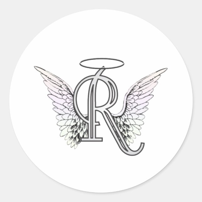 Letter R Initial Monogram mit Angel Wings & Halo Runder Aufkleber (Vorderseite)
