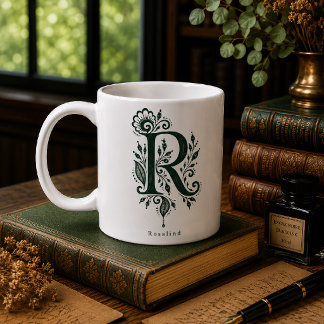 Letter R Linocut Botanical Personalized Mug Kaffeetasse