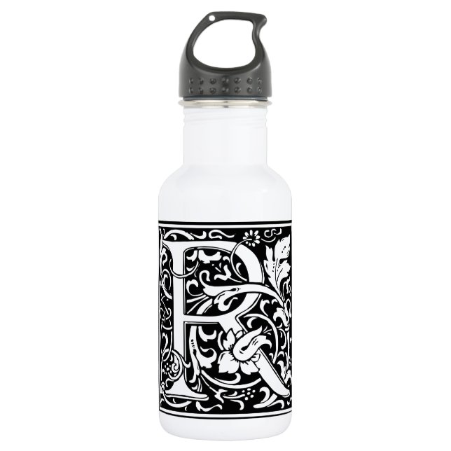 Letter R Mittelalterliche Monogram Art Nouveau Edelstahlflasche (Vorderseite)