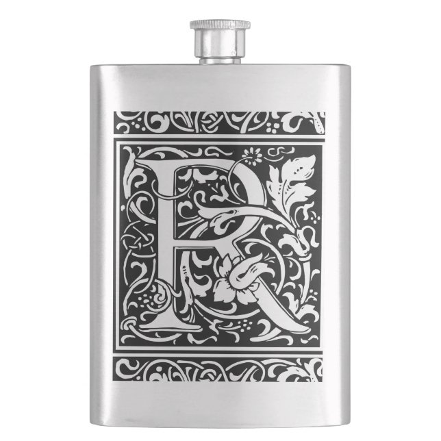 Letter R Mittelalterliche Monogram Art Nouveau Flachmann (Vorderseite)