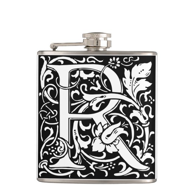 Letter R Mittelalterliche Monogram Art Nouveau Flachmann (Vorderseite)