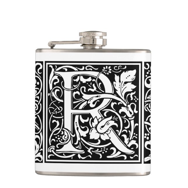 Letter R Mittelalterliche Monogram Art Nouveau Flachmann (Vorderseite)