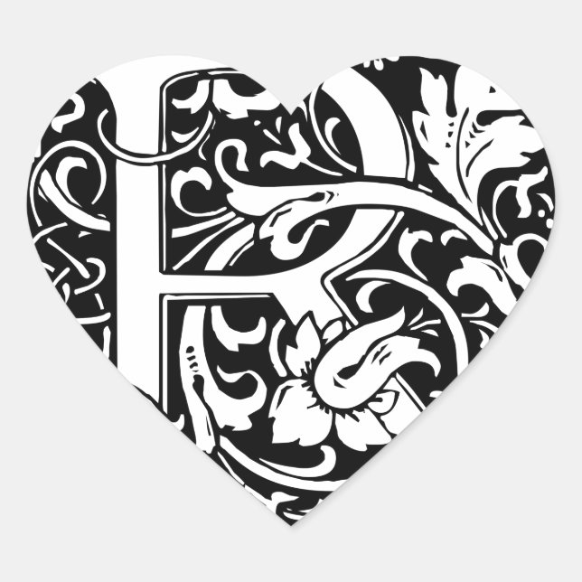 Letter R Mittelalterliche Monogram Art Nouveau Herz-Aufkleber (Vorderseite)