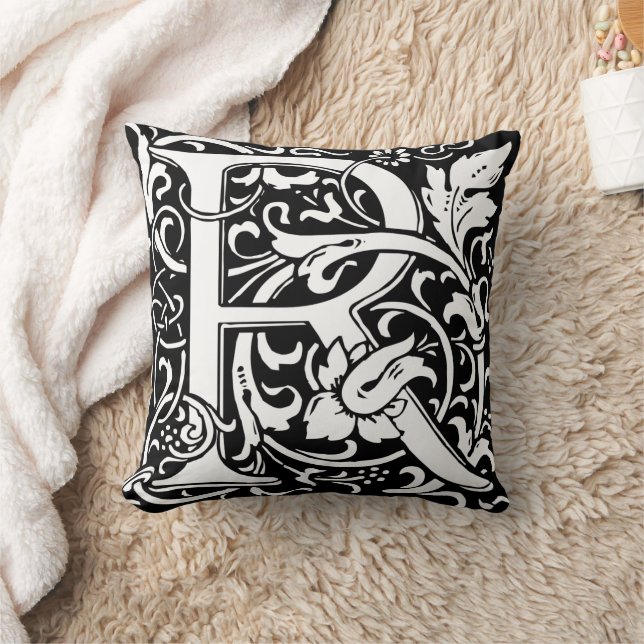 Letter R Mittelalterliche Monogram Art Nouveau Kissen (Decke)