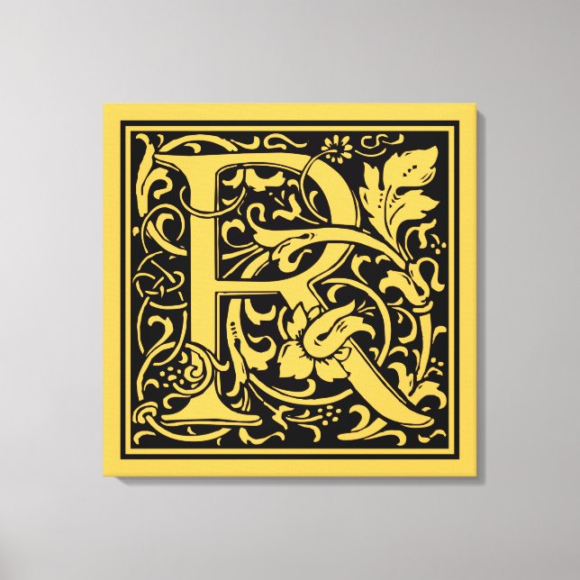 Letter R Mittelalterliche Monogram Art Nouveau Leinwanddruck (Vorderseite)