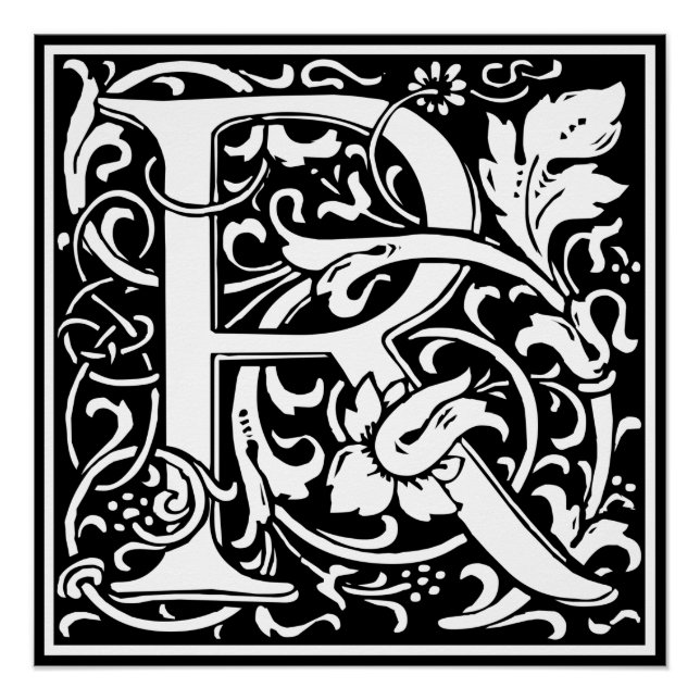 Letter R Mittelalterliche Monogram Art Nouveau Poster (Vorderseite)