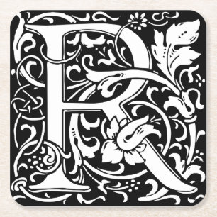 Letter R Mittelalterliche Monogram Art Nouveau Rechteckiger Pappuntersetzer
