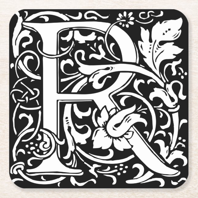 Letter R Mittelalterliche Monogram Art Nouveau Rechteckiger Pappuntersetzer (Vorderseite)