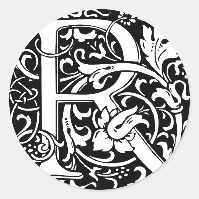 Letter R Mittelalterliche Monogram Art Nouveau Runder Aufkleber (Vorderseite)