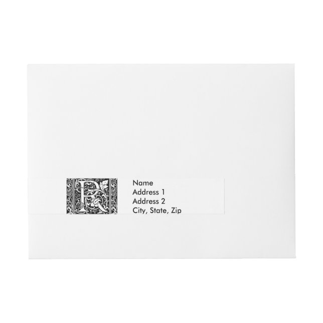 Letter R Mittelalterliche Monogram Art Nouveau Rundum-Adressaufkleber (Vorderseite)