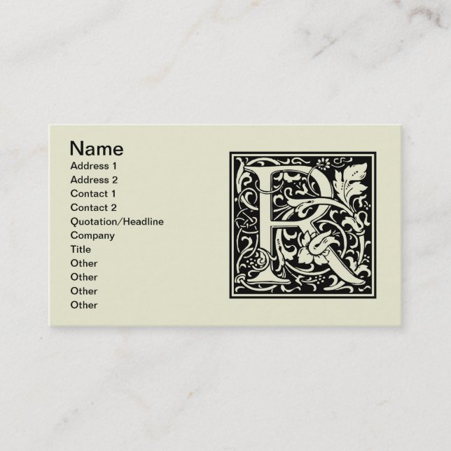 Letter R Mittelalterliche Monogram Art Nouveau Visitenkarte (Vorderseite)