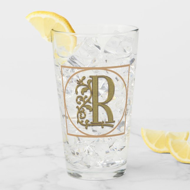 LETTER R MONOGRAM Beautiful Wedding New Home Gift Glas (Vorderseite Ice)