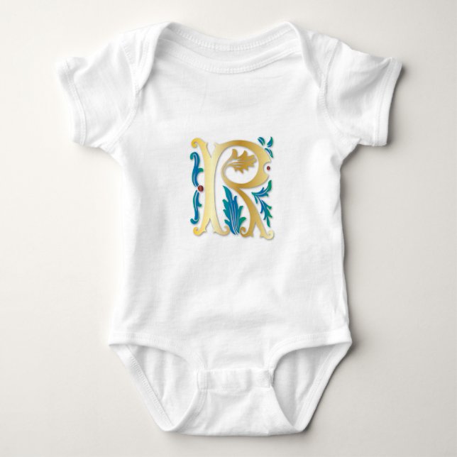 Letter R Monogram-Lilie Baby Strampler (Vorderseite)