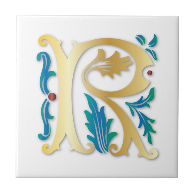 Letter R Monogram-Lilie Fliese (Vorderseite)