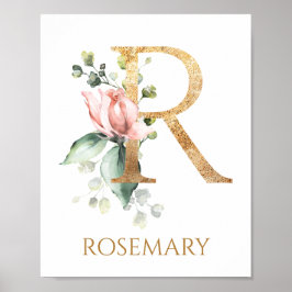 Letter R Monogram Pink Peach Rose Kinderzimmer Pos Poster