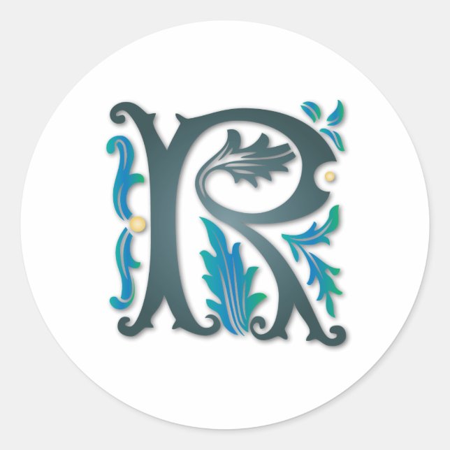 Letter R Monogram Runder Aufkleber (Vorderseite)