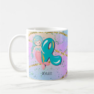 Letter R Monogram Watercolor Niedlich Mermaid Kind Kaffeetasse