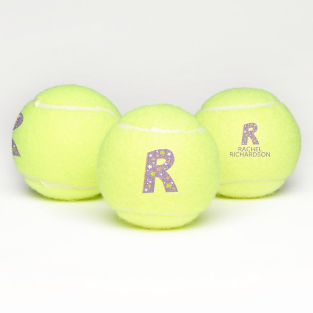 Letter R-Monogramm-Mädchen personalisiert lila Tennisbälle (Multi)