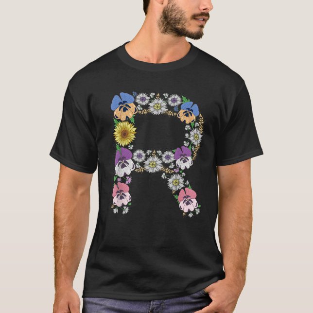 Letter R Niedlich Initial Monogram Floral Alphabet T-Shirt (Vorderseite)