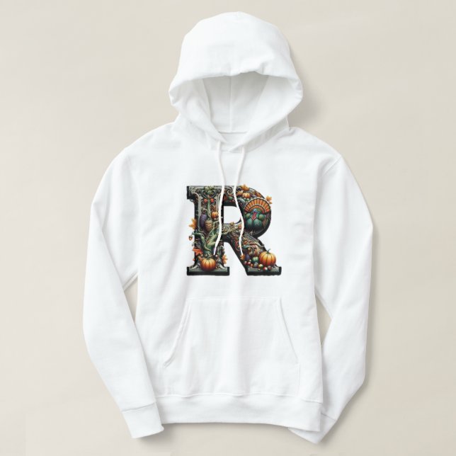 Letter R Thanksgiving style turkey  Hoodie (Design vorne)