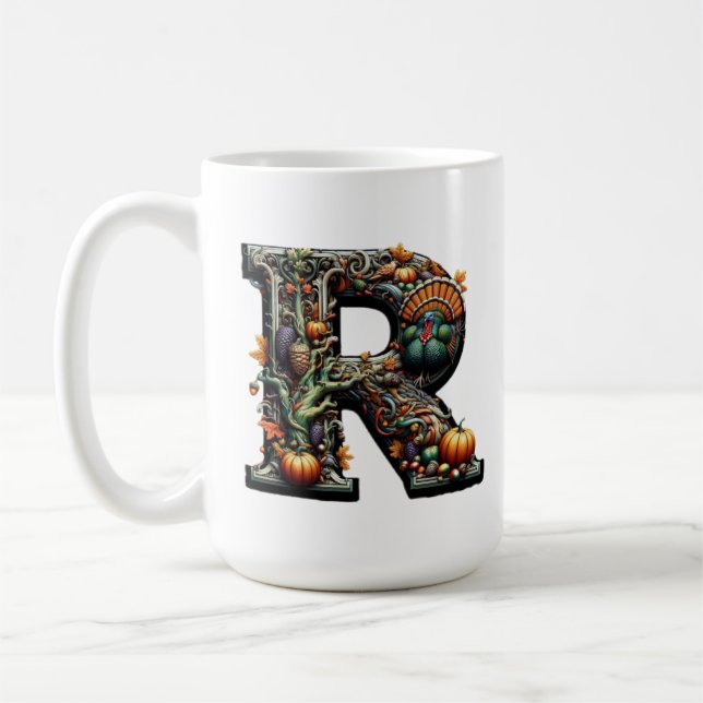 Letter R Thanksgiving style turkey  Kaffeetasse (Links)