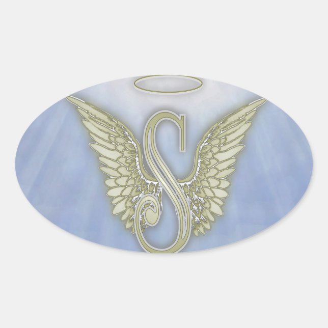 Letter S Angel Monogram Ovaler Aufkleber (Vorderseite)
