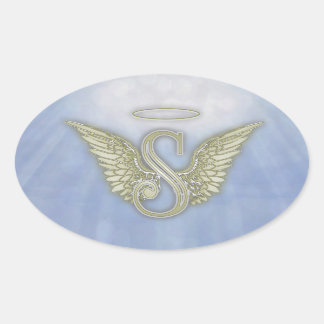 Letter S Angel Monogram Ovaler Aufkleber